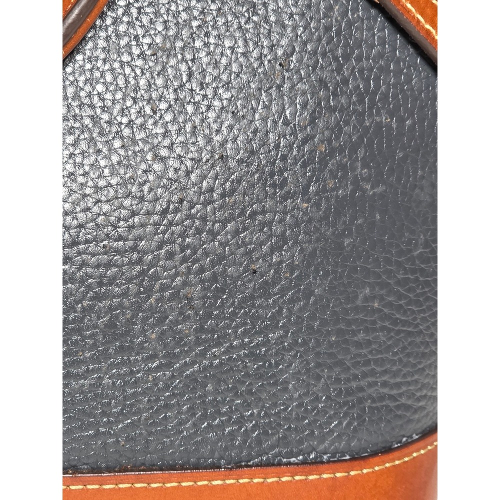 Dooney & Bourke Zip Zip Satchel‎ Navy Blue Pebbled Leather Tan Trim Dome Bag - Picture 7 of 13